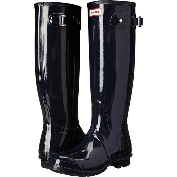 Hunter Women's 9 Navy Original Tall Gloss Rain Boots Pull On Waterproof LM1-4 - Picture 1 of 13